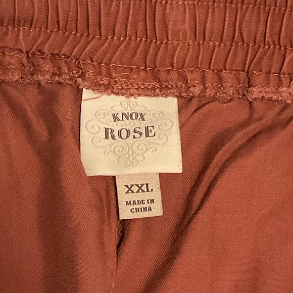 Super soft deep mauve jogger style pants with bohemian fabric side strips - Picture 6 of 8